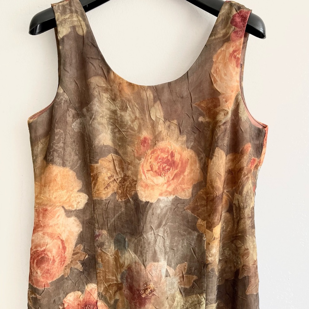 Vintage Pretty Floral Boho Farmhouse Romantic Fall Maxi Midi Shift Dress Neutral - Picture 7 of 9